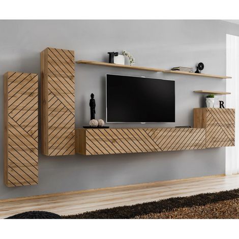 Ensemble Meuble TV "Switch Lamel I" 330cm Naturel (1/5)