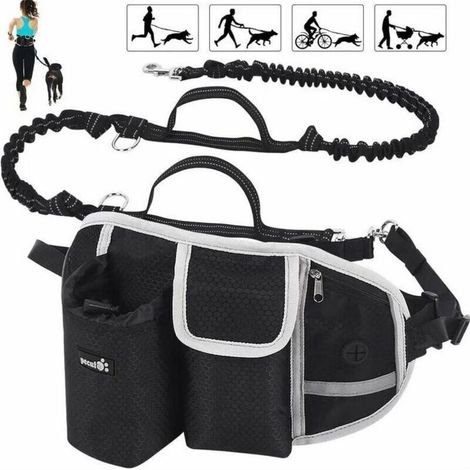 Laisse Chien Laisse Mains Libres Chien Jusqu'à 110kg Absorption de Choc, Confortable, Couture Réfléchissante, Idéal pour Course à Pied, Jogging et Marche (Noir) (1/5)