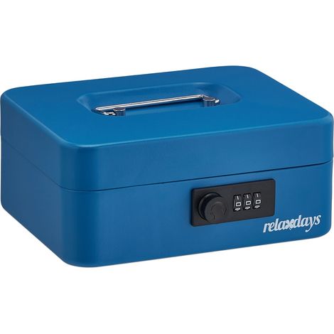 Caja registradora segura para monedas compartimentada 30 x 20 x 10 cm en acero azul 130012169 (1/5)