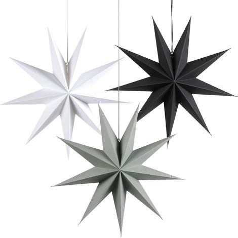 Guirlande Papier - 30 cm - Lot de 3 - Pliable - Décoration Noël à 9 Pans - Gris Noir Blanc (1/5)