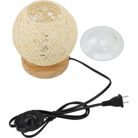 Lampe de table en rotin, dimmable avec plateau à fondre cire parfumée, abat-jour tressé et base en bois massif pour chambre (1/5)