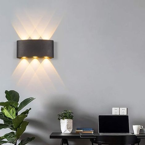 AIDUCHO Aplique de pared LED de 6W para interiores y exteriores, aluminio, resistente al agua, luz ascendente/descendente para dormitorio, sala de estar, cocina, jardín, balcón (6W, blanco cálido) (1/4)