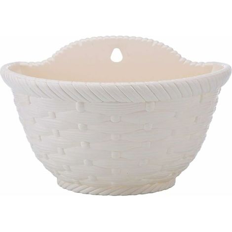 Lot de 2 pots de fleurs suspendus, pots de jardin, pots de balcon, pots muraux demi-cercles, support à fleurs pour décoration intérieure, extérieure, beige, taille L (1/5)