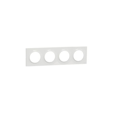 Schneider – Plaque quadruple Odace – 4 postes clipsable – Blanc brillant – Plastique anti-UV – Traitement antibactérien