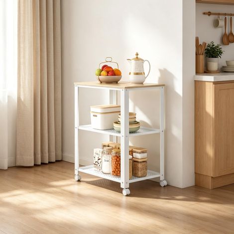 Carrito de cocina móvil 60x40x76 cm de aglomerado y metal blanco - CHICFURN (1/5)