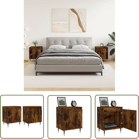 The Living Store Nachttische 2 Stk. Räuchereiche 40x30x50 cm Holzwerkstoff - Holznachtschränke - Schlafzimmermöbel - Nachttische Set - Wohnzimmer Dekoration - Beistelltisch (1/5)