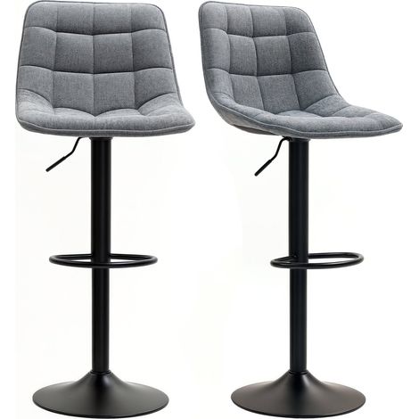 Barhocker 2er-Set, Gepolstert Barstuhl mit Lehne, Stahlgestell, Chenille-Optik, Höhenverstellbare Küchenstühle mit Fußstütze 360° Drehbar Tresenhocker für Küche, Wohnzimmer Dunkelgrau