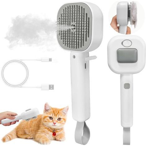 Ynkkvre - 4-in-1 Katzenbürste mit Dampffunktion - Selbstreinigende Bürste mit Massagefunktion - Entwirrt und entfernt lose Haare - Geeignet für Katzen und Hunde (1/5)