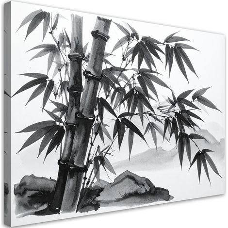 Wandbild Bambusblätter Landschaft schwarz-weiß 60x40 cm (1/5)
