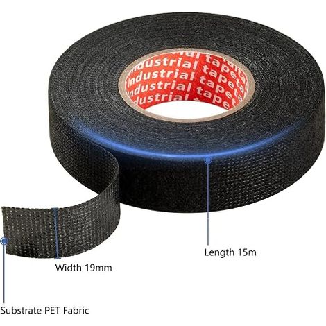 Fabric Tape Harness Cable 19mm x 15m PET Insulation Tape, Abrasion-Resistant, Noise Proof, Heat Resistant Electrical Harness (1/4)