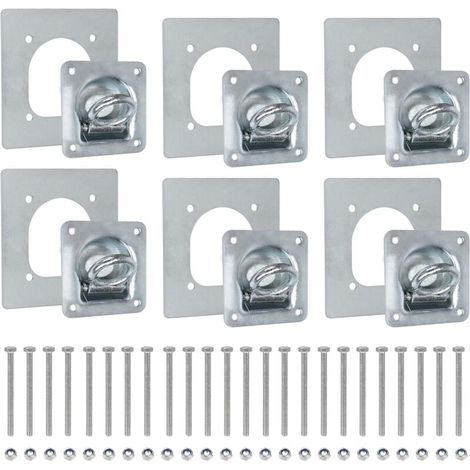 6 x Anneau D'arrimage pour Remorque, Anneaux de Remorque Cavités D'arrimage avec Contre-Plaques et 24pcs Vis, Œillets Arrimage Galvanisés Anneau Arrimage Encastrable 800 daN Accessoire Remorque (1/5)
