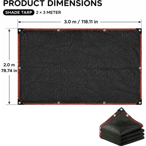 Filet d'Ombrage 2 x 3 m avec Œillets, Toile HDPE Résistante aux UV, Protection Solaire pour Jardin, Terrasse, Pergola, Serre et Poulailler (1/4)
