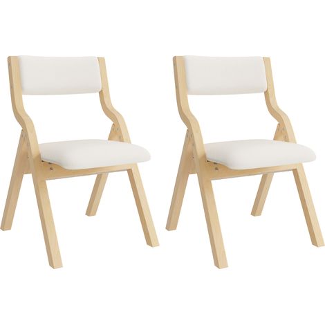 Chaise de salle à manger pliable en bois massif avec assise en lin beige, lot de 2 (1/5)