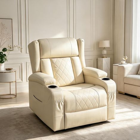 Fauteuil relax beige en coton PU cuir Sponge 87 x 94,5 x 103,5 cm (1/5)