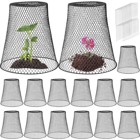 Lot de 15 cloches de jardin en grillage à poules (28 x 30 cm), avec tuteurs, pour protéger vos plantes des animaux - Noir (1/5)