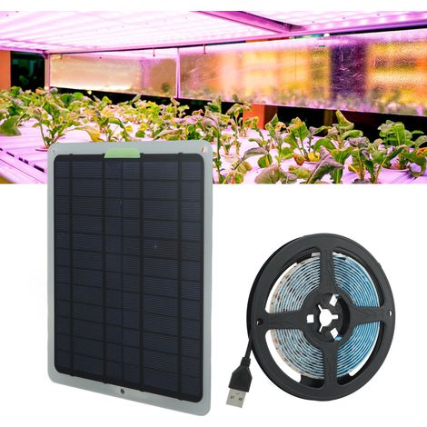 Vollspektrum-LED-Solarstreifen (20 W) mit IP65-Schutzart für optimales Pflanzenwachstum – 5-V-Solarpanel mit Akkubox (1/5)
