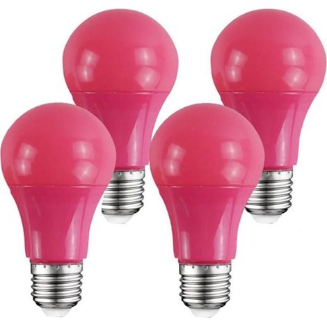Lot de 4 Ampoule LED 9 W A19, équivalent 60W, pour éclairage de porche, décoration de fête, bars et éclairage domestique, culot E27, non dimmable, rose (1/4)