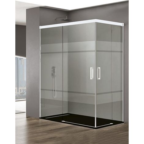 ALLSTONE BASIC Duschkabine 2+2 ohne Bodenprofil 5 Farben 2 Glasarten 6mm in Aluminium Weißes-profil 70x70 cm Siebdruck  glas (1/4)