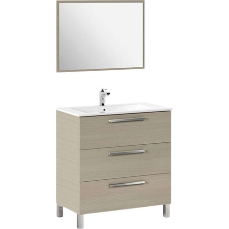 ONDEE - Mueble de baño de la colección PALLAS - Entregado en kit - Ancho 80cm - Melamina Roble Claro