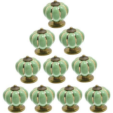 Lot de 10 boutons de porte vintage en céramique en forme de citrouille Vert clair (1/5)