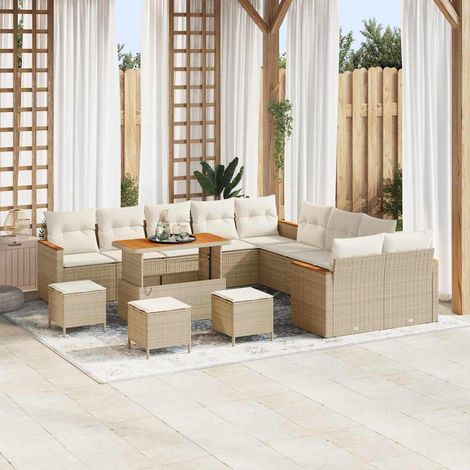 Gartensofa-set 14 pcs Beige Poly-Rattan