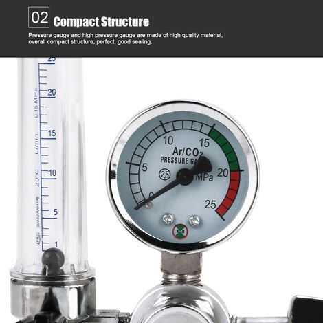 Débitmètre Régulateur de Pression Argon 0-25 MPa Manomètre pour Soudure MIG TIG G5/8 (1/5)