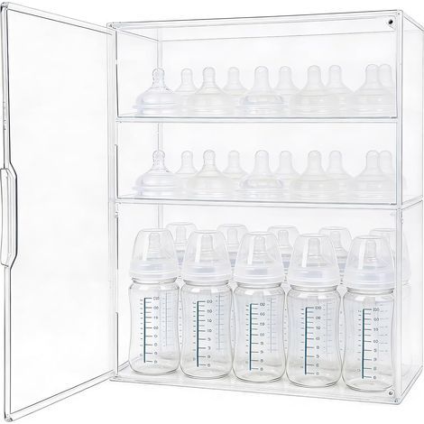 Babyflaschen-Organizer, 3-stöckige Aufbewahrungsbox aus transparentem Acryl mit 2 herausnehmbaren Trennwänden und Magnetverschluss, Flaschentrockengestell und Tür für Fütterungszubehör für den Küchens (1/5)