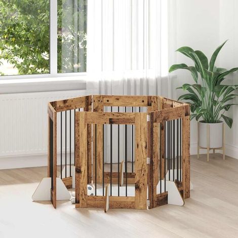 Clôture pour chien à 6 supports, bois antique, 60 x 80 cm