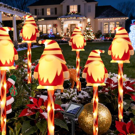 Guirlandes lumineuses solaires de Noël - Rechargeables à l'énergie solaire - Pour allées extérieures, etc. - Lutins de Noël, 10 au total