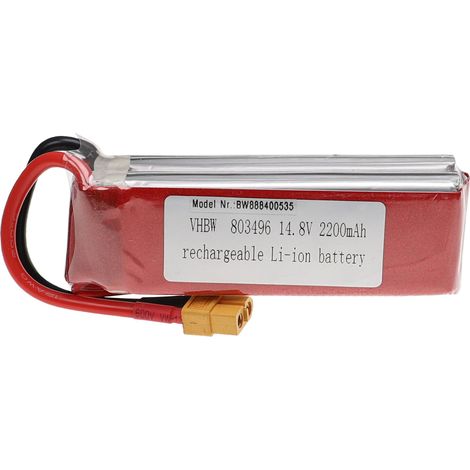vhbw Batería recargable compatible con XT60 clavija (m) para modelismo por ej. coche carreras, avión (2200mAh, 14,8V, Li-poli, 110 x 34 x 32mm)