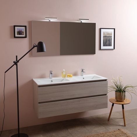 Meuble de salle de bains double lavabo KIAMAMI VALENTINA - 120 cm - Orme - Avec miroir — vue 2