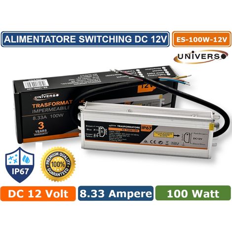 UNIVERSO ES-100W-12V ALIMENTATORE METALLICO STABILIZZATO SWITCHING IMPERMEABILE IP67 220V-12V 8.33A 100 WATT (1/5)