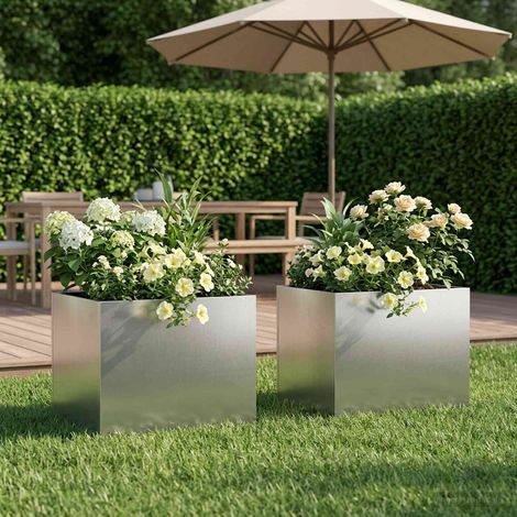 vidaXL Cache-pot de jardin 2 pc Argenté 40 x 30 x 30 cm (1/5)