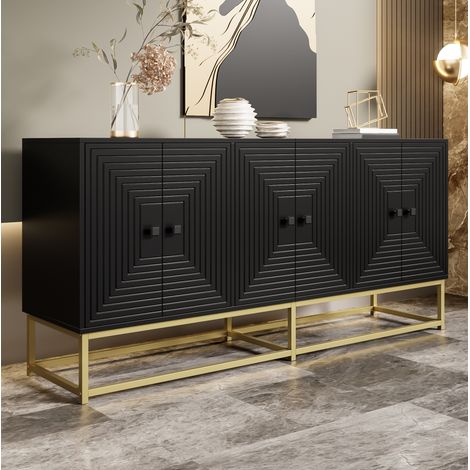 Buffet noir 160x38x75,5 cm avec 3 portes doubles, pour salon, cuisine et bureau (1/5)