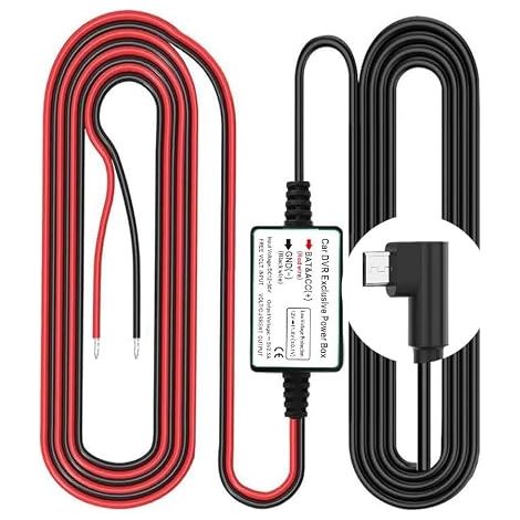 Kit de Câblage pour Caméra Embarquée, Port Connecteur micro USB L, Protection Basse Tension Pour Caméras Embarquées, DC 12V–24V à 5V/2.5A, kit de Câble de Chargeur de Voiture avec Fusible (1/5)