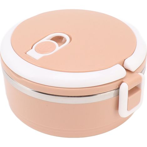 Boîte à lunch isotherme en acier inoxydable et silicone, ronde, perforée et respirante, avec poignée ergonomique, rose. Idéale pour l'école. (1/5)