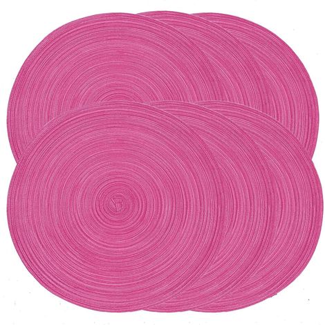 Lot de 6 sets de table ronds tressés de 38,1 cm pour tables de salle à manger, tressés naturels, rustiques, résistants à la chaleur (rose)'Rond Rose 6 pcs'Rond Rose'6 pcs