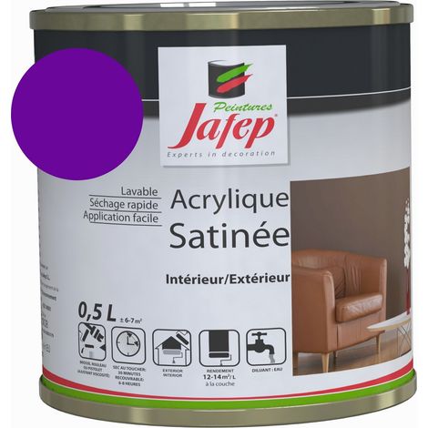 Peinture acrylique satinée violet 0,5L – Haute résistance – Lessivable – Pour intérieur et extérieur – Rendement 12-14m²/L – Jafep
