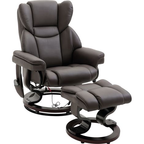 Fauteuil inclinable avec repose-pieds, fauteuil TV pivotant à 360° avec fonction massage, fonction inclinable, fauteuil de massage avec poche latérale, fauteuil lounge, similicuir pour salon, marron