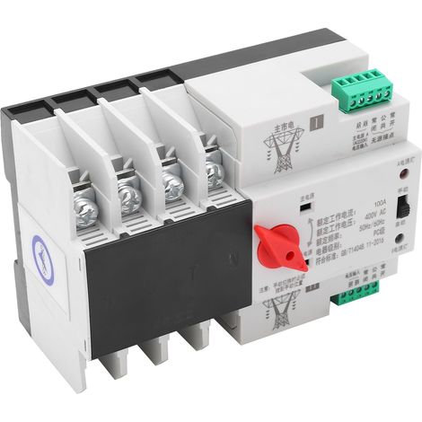 Commutateur de transfert automatique sur rail DIN, 4 pôles, triphasé, 4 fils, avec commande d'alimentation sans interruption (ASI) 400 V 100 A (1/5)