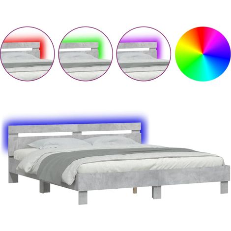 Lit double，Lit adulte，Cadre de lit avec LED sans matelas gris béton 160x200 cm CFW5104628 (1/5)