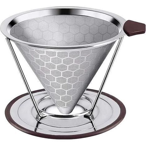 Filtre à café réutilisable, porte-filtre en acier inoxydable résistant, entonnoir à mailles pour expresso et infusion, accessoire durable pour cafetière, remplace les filtres papier, lot de 1, taille (1/5)