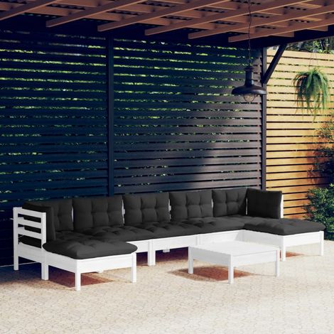 8-tlg. Garten-Lounge-Set mit Kissen Weiß Kiefernholz vidaXL (1/5)