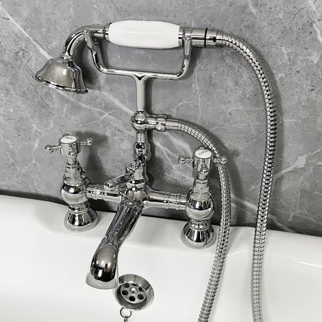 Cammie Bath Shower Mixer Tap Inc Handset Traditional Style Chrome & White (1/5)