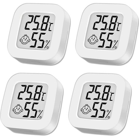 Thermomètre numérique blanc x4 pour intérieur, hygromètre portatif avec sonde, idéal maison, aquarium, chambre bébé, couveuse, cave, vestiaire (1/5)