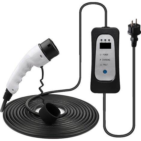 Cargador para coche eléctrico, ajustes de corriente regulables, pantalla LED, tipo 2, 10 metros. (1/2)