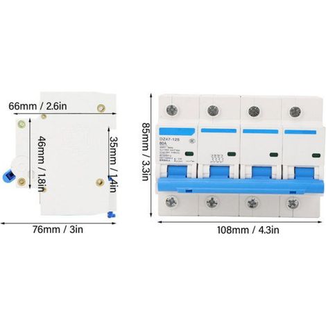 Disjoncteur à montage sur rail à 4 pôles Disjoncteur à montage sur Rail, 4 pôles, 400V, 80a, de bricolage accessoire (1/4)