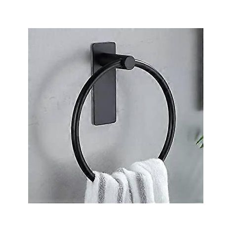 Porte-serviettes rond autocollant, anneau porte-serviettes, accessoire de salle de bain, noir (1/5)