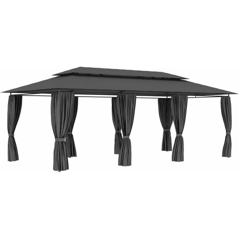 Tonnelle Barnum de Jardin, Pavillon, Pergola, Tente de jardin, avec rideaux 600x298x270 cm Anthracite OIB8127E (1/5)