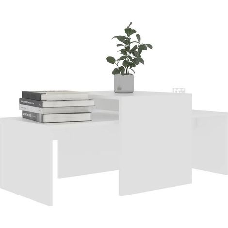 Set de 2 tables basses gigognes bois blanc Folet 100 cm (1/5)